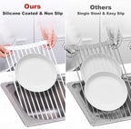 MERRYBOX Roll Up Dish Drying Rack Silicone Wrapped Over The Sink Dish Rack - Image 5