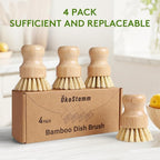 4 Pack Bamboo Dish Brush, Dish Scrubber Brush - Image 3