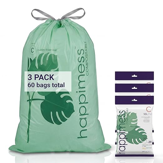 happimess 13.2 Gallon Drawstring Trash Bags, Compostable, Bio-Based by Happimess
