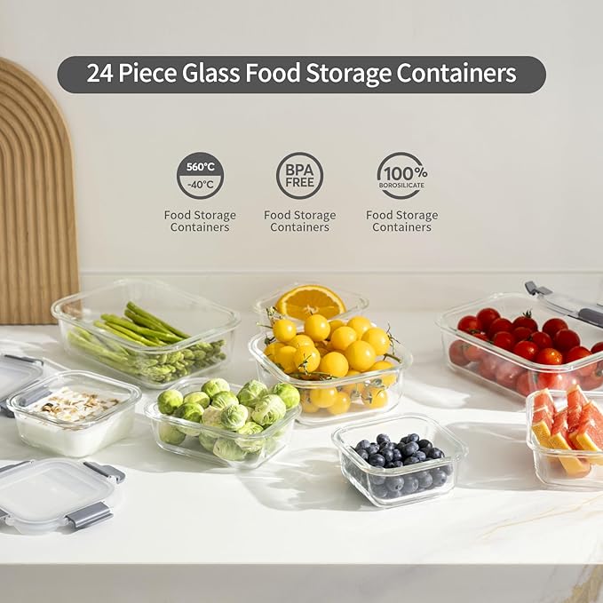 24 Pieces Glass Food Storage Containers - Image 3