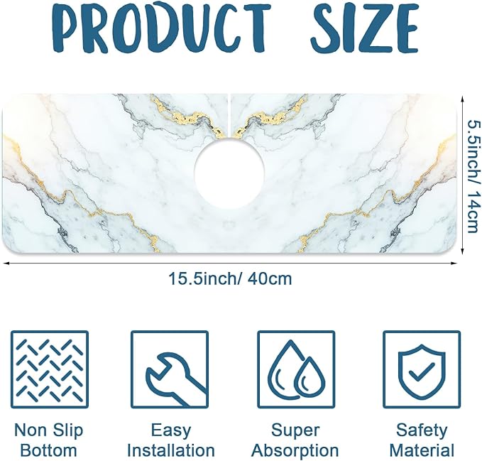 Marble Pattern Kitchen Sink Splash Guard Faucet Mat Gray Gold Marble Super - Image 2