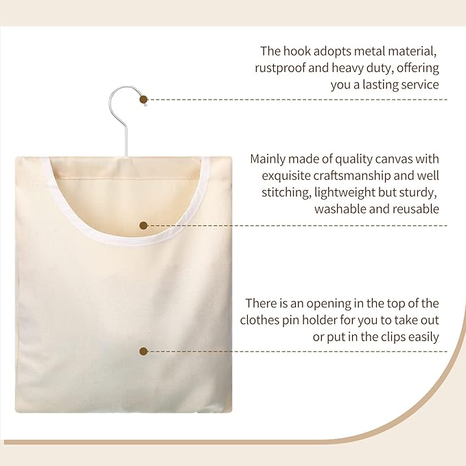 Eccliy 2 Pcs Canvas Clothespin Bag - Image 3