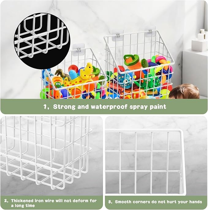 2 Pack Bath Toy Storage Organizer Basket, Large Metal Bathtub Toy Holder - Image 5