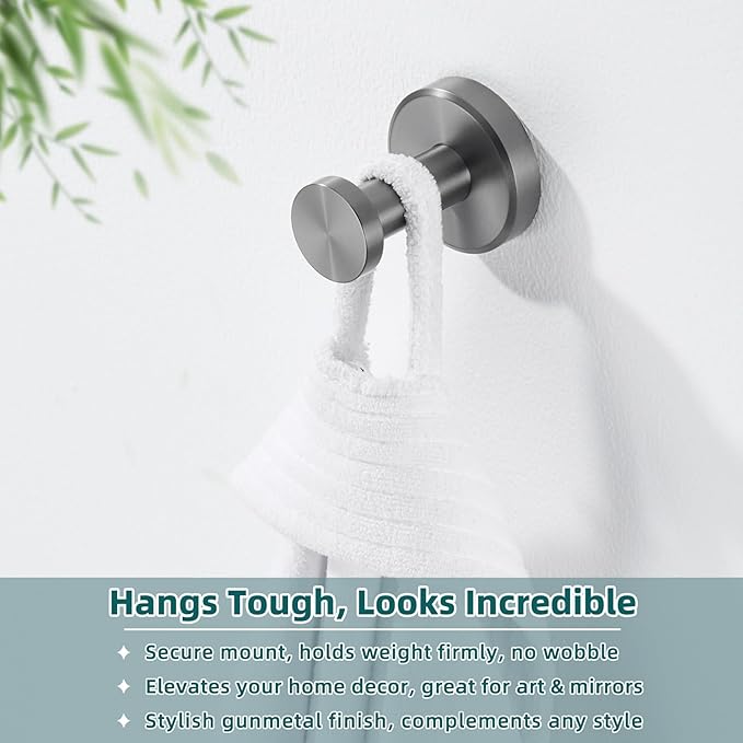 APLusee Gunmetal Gray Single Robe Hook, 304 Stainless Steel Heavy Duty Towel - Image 6