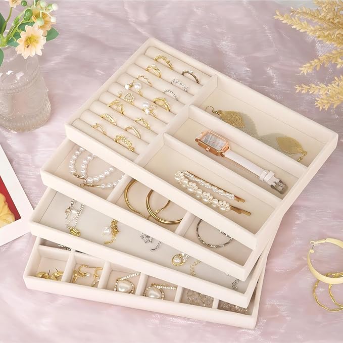 Cirhy Velvet Jewelry Drawer Organizer Trays – Stackable Jewelry Trays - Image 9