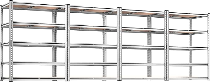 REIBII 2020LBS Garage Shelving Heavy Duty Metal Shelving 5 Tier Storage Shelves, Garage Shelves for Basement, Warehouse, Pantry, Closet, Kitchen, 72" H x 35.55" W x 16" D, Galvanized, 4 Pack by REIBII