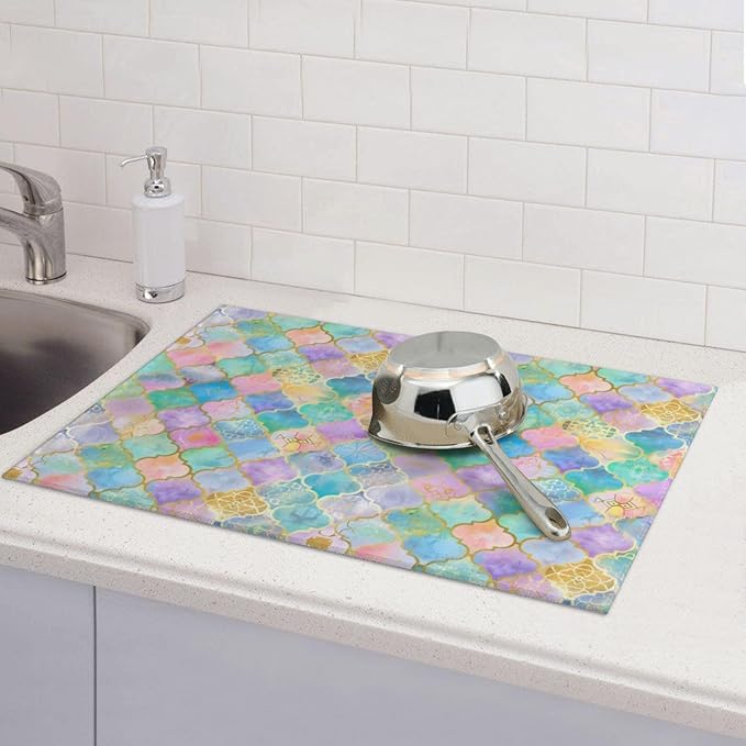Absorbent Dish Drying Mat For Kitchen Counter, Rainbow Morocco Microfiber Dish - Image 7