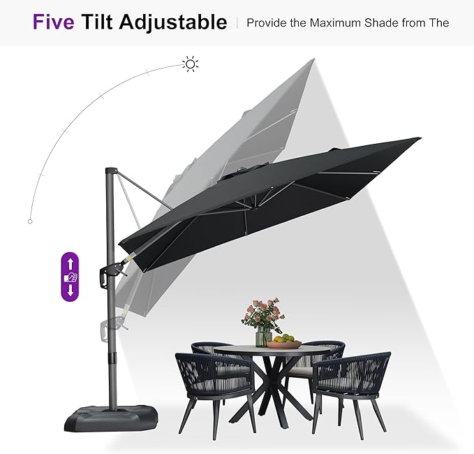 PURPLE LEAF 9 Feet Square Cantilever Umbrella Patio Umbrella with Base Outdoor Umbrella Aluminum Offset with 360-degree Rotation for Garden Deck Pool Patio Black - Image 6