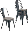 Nazhura Metal Dining Chair Farmhouse Tolix Style for Kitchen Dining Room Café Restaurant Bistro Patio, 18 Inch, Stackable, Waterproof Indoor/Outdoor (Sets of 4) (Black with Wood Padding) by NazhuraGoodCompanionAtHome