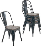 Nazhura Metal Dining Chair Farmhouse Tolix Style for Kitchen Dining Room Café Restaurant Bistro Patio, 18 Inch, Stackable, Waterproof Indoor/Outdoor (Sets of 4) (Black with Wood Padding) by NazhuraGoodCompanionAtHome