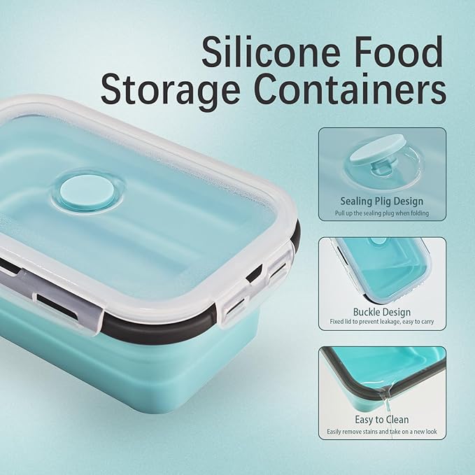 8 Collapsible Food Storage Containers, Silicone Collapsible Food Storage - Image 5