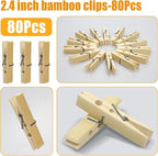 Natural Bamboo Clothespins 80-Pack Wooden Clothes Pins - Image 2