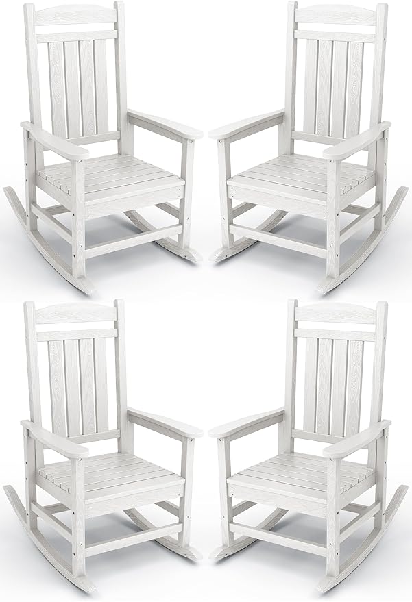KINGYES HDPE Patio Rocking Chair Set of 4, Outdoor Rocking Chairs Porch Rocker for Adults, White by KINGYES