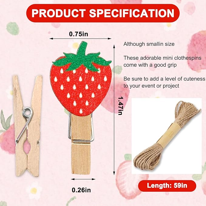 JarThenaAMCS 50 Pcs Strawberry Wooden Clip - Image 2