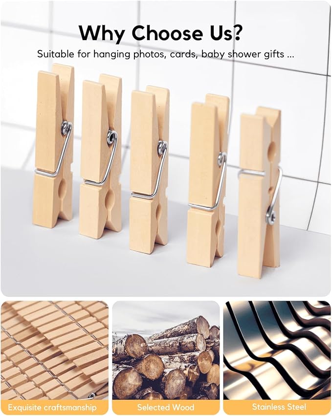 1.9 Inch Wooden Clothespins – 50 Pack Heavy-Duty Clothes Pins - Image 2
