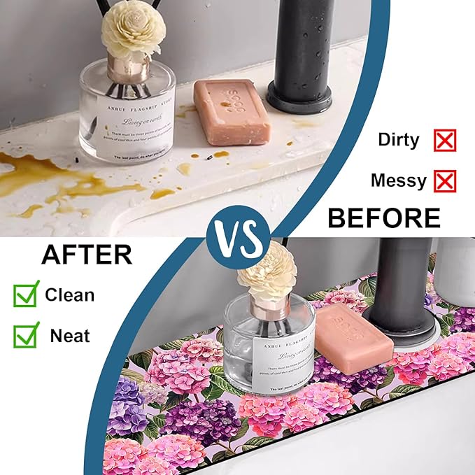 Colorful Hydrangea Kitchen Sink Splash Guard Faucet Mat Purple Pink Hydrangea - Image 6