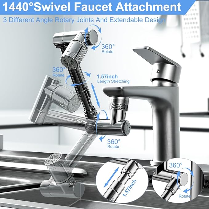 1440° swivel faucet extender, sink faucet aerator extender, swivel extendable - Image 5