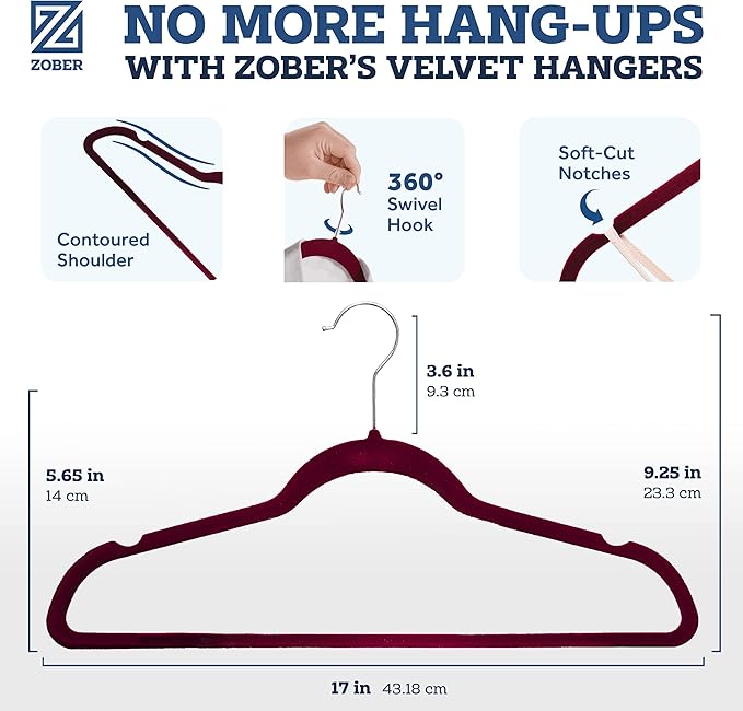 Zober Premium Quality Space Saving Luxurious Velvet Hangers Strong and Durable - Image 3