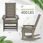 GREENVINES Outdoor Rocking Chairs | Set of 2 | Porch Rocker | HDPE Plastic | Wood Grain | Oversized Rockers | High Back | Big & Tall | Ladder Back | Desert Brown | for Patio Outside - Image 3