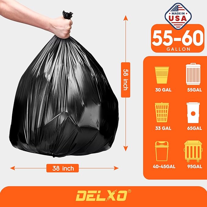 Delxo 55-60 Gallon Trash Bags, Durable & Puncture-Resistant Plastic Bolsas para - Image 2