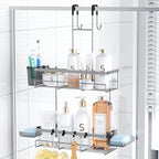 Hanging Shower Caddy Over Door: Silver Rustproof Shower Organizer over the Door by Aitatty