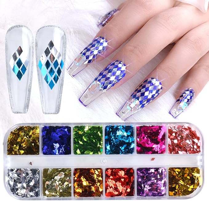3D Sparkly Glitter Sequins, Holographic Rhombus Shape Glitters Nail Flakes - Image 6