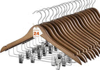 HOUSE DAY Wooden Hangers with Clips 24 Pack, Heavy Duty Walnut Wood Pants Hanger by HOUSEDAY