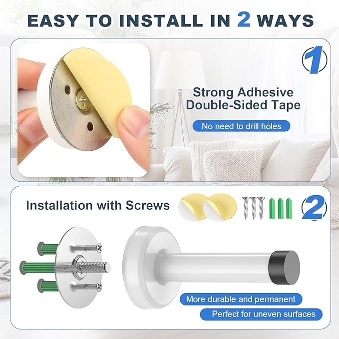 2 Pack Door Stops, 304 Stainless Steel Door Stoppers, Easy Installation - Image 2