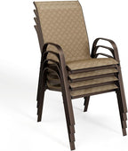 SWITTE Patio Chairs Set of 4 with Armrests, Outdoor Stackable Dining Chairs with Breathable Backrest and Metal Frame for Lawn, Garden, Deck, Poolside, Beige - Image 9
