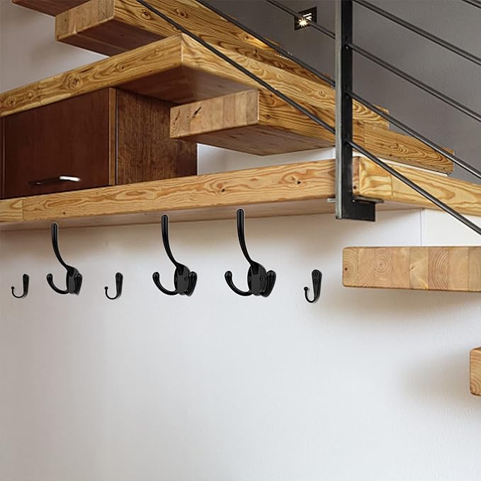 10 Pack Heavy Duty Wall Mounted Black Coat Hooks - Image 3