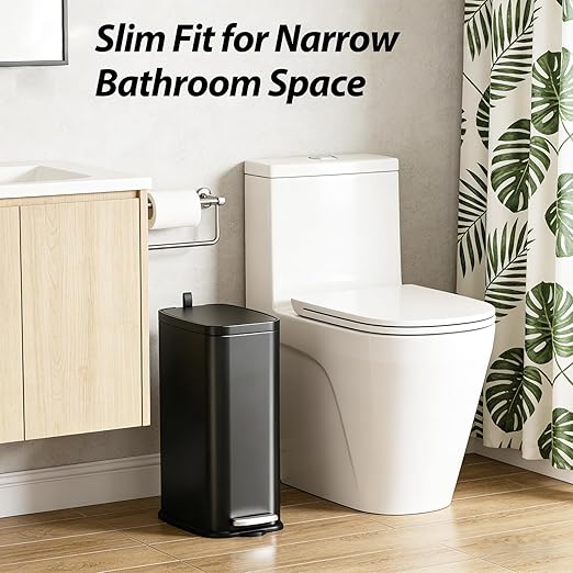 1.6 Gallon Black Bathroom Step Trash Can - Image 2