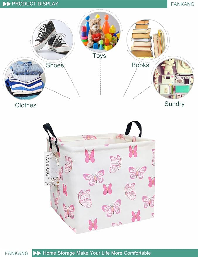 FANKANG Square Nursery Hamper Storage Bins Canvas Laundry Basket Foldable - Image 3