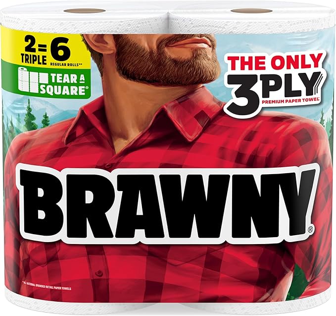 Brawny Tear-A-Square 3-Ply Paper Towels, 2 Triple Rolls = 6 Regular Rolls by Brawny%C2%AE
