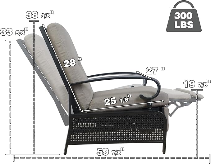 Kozyard Adjustable Outdoor Reclining Lounge Chair, Cushioned Patio Chaise Lounge with Extendable Metal Frame for Sunbathing, Reading & Relaxing – Comfortable Outdoor Recliner(Beige) - Image 2