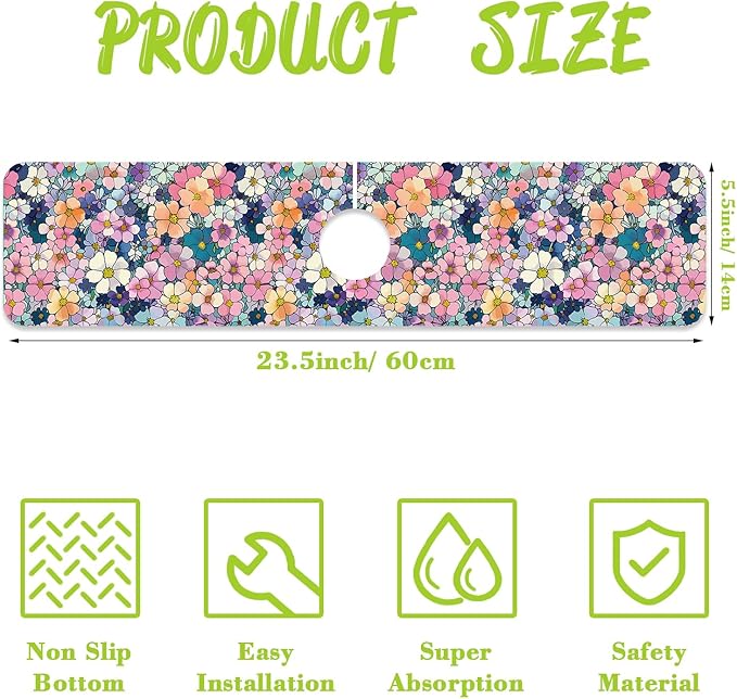 Sink Faucet Absorbing Mat Cute Flowers Sink Splash Guard Drying Mat - Image 2
