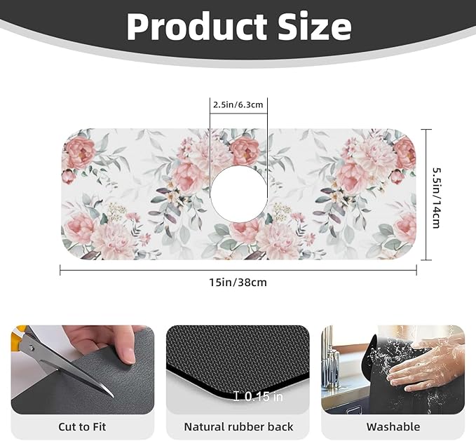 Peony Peonies Pink Flowers Leaves Watercolor Floral Kitchen Sink Splash Guard - Image 2