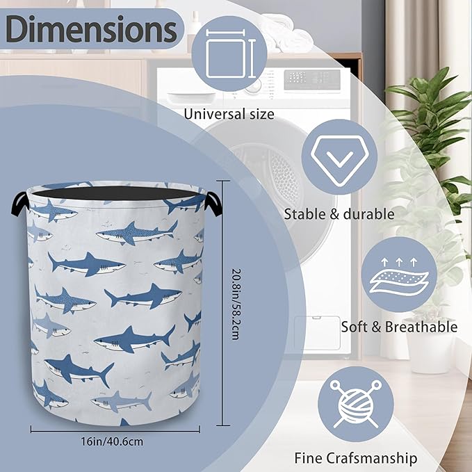 Cute Shark Laundry Basket, Foldable Oxford Cloth Tote Bag Laundry Hamper - Image 2