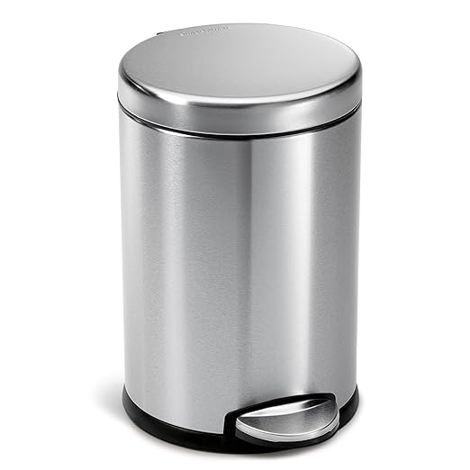 simplehuman 4.5 Liter / 1.2 Gallon Round Bathroom Step Trash Can, Brushed by Simplehuman