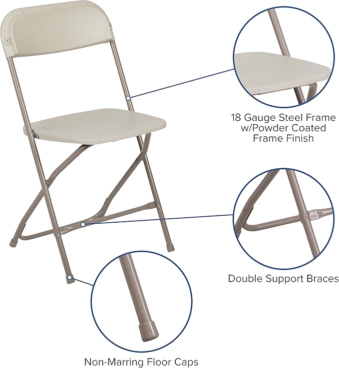 Flash Furniture Hercules Series Plastic Folding Chair - Beige - 4 Pack 650LB Weight Capacity Comfortable Event Chair-Lightweight Folding Chair - Image 5