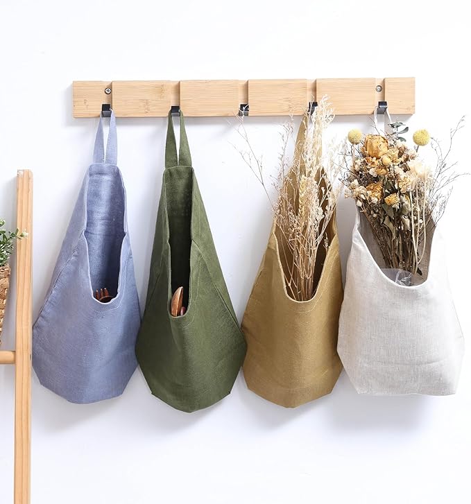 100% Linen Hanging Storage Bags Baskets 2 Pcs, Small Wall Storage Bag - Image 6