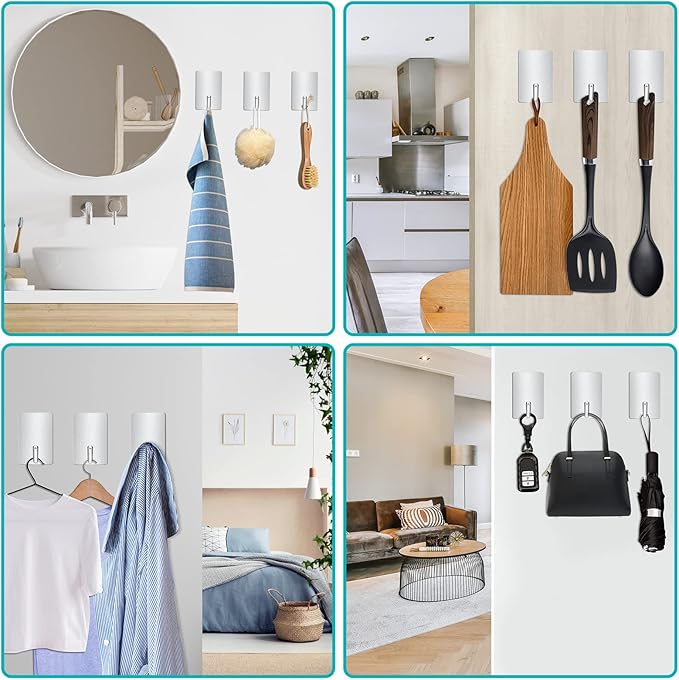 Heavy Duty Stainless Steel Self Adhesive Wall Hooks, Sticky Towel Hangers - Image 4
