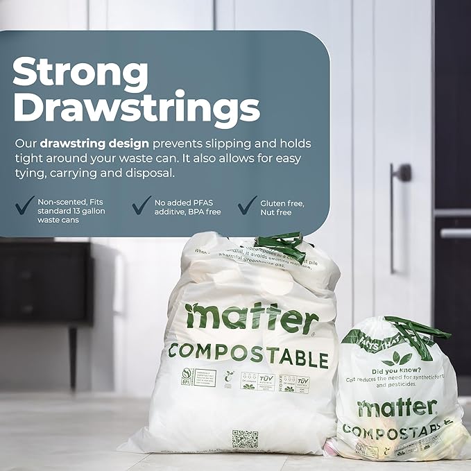 Matter Compostable Variety Pack 3 Gallon and 13 Gallon Kitchen Trash Bags - Image 3