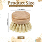 6 Pcs Bamboo Dish Brush Replacement Heads, 1.9 x 1.6 Inch Natural Sisal Bristle - Image 2