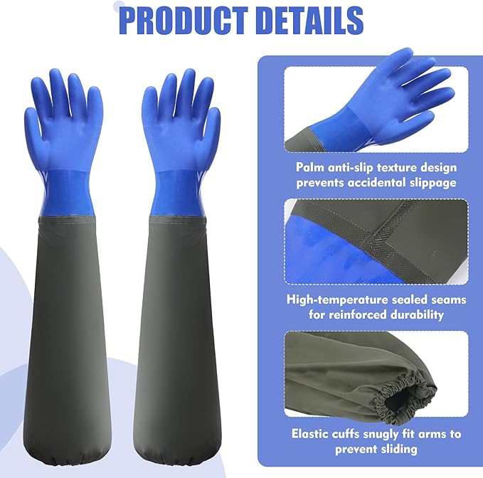 27.2" Long Rubber Gloves, Heavy Duty Chemical Resistant Gloves - Image 3