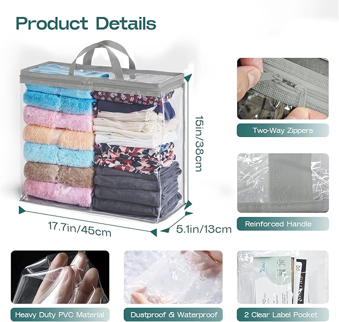 5 Pack Clear Storage Bags for Clothes, 22L Blanket Storage Bags, Under Bed - Image 2