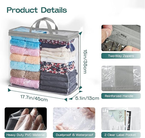 10 Pack Clear Storage Bags for Clothes, 22L Blanket Storage Bags, Under Bed - Image 2