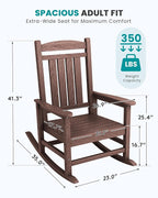 SERWALL Oversized Outdoor Rocking Chair, All-Weather Patio Rocking Chair, HDPE Porch Rocker for Adults, Coffee - Image 3