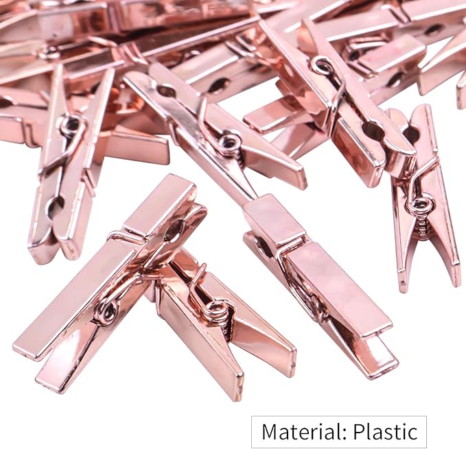 Mini Plastic Clips, 100 Pieces Rose Gold Photo Paper Pegs Clothespins Craft - Image 3