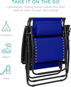 Best Choice Products 30” Wide Folding Zero Gravity Outdoor Recliner Patio Lounge Chair w/Adjustable Canopy Shade, Headrest, Side Accessory Tray - Cobalt Blue - Image 9