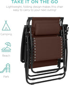 Best Choice Products 30” Wide Folding Zero Gravity Outdoor Recliner Patio Lounge Chair w/Adjustable Canopy Shade, Headrest, Side Accessory Tray - Brown - Image 9
